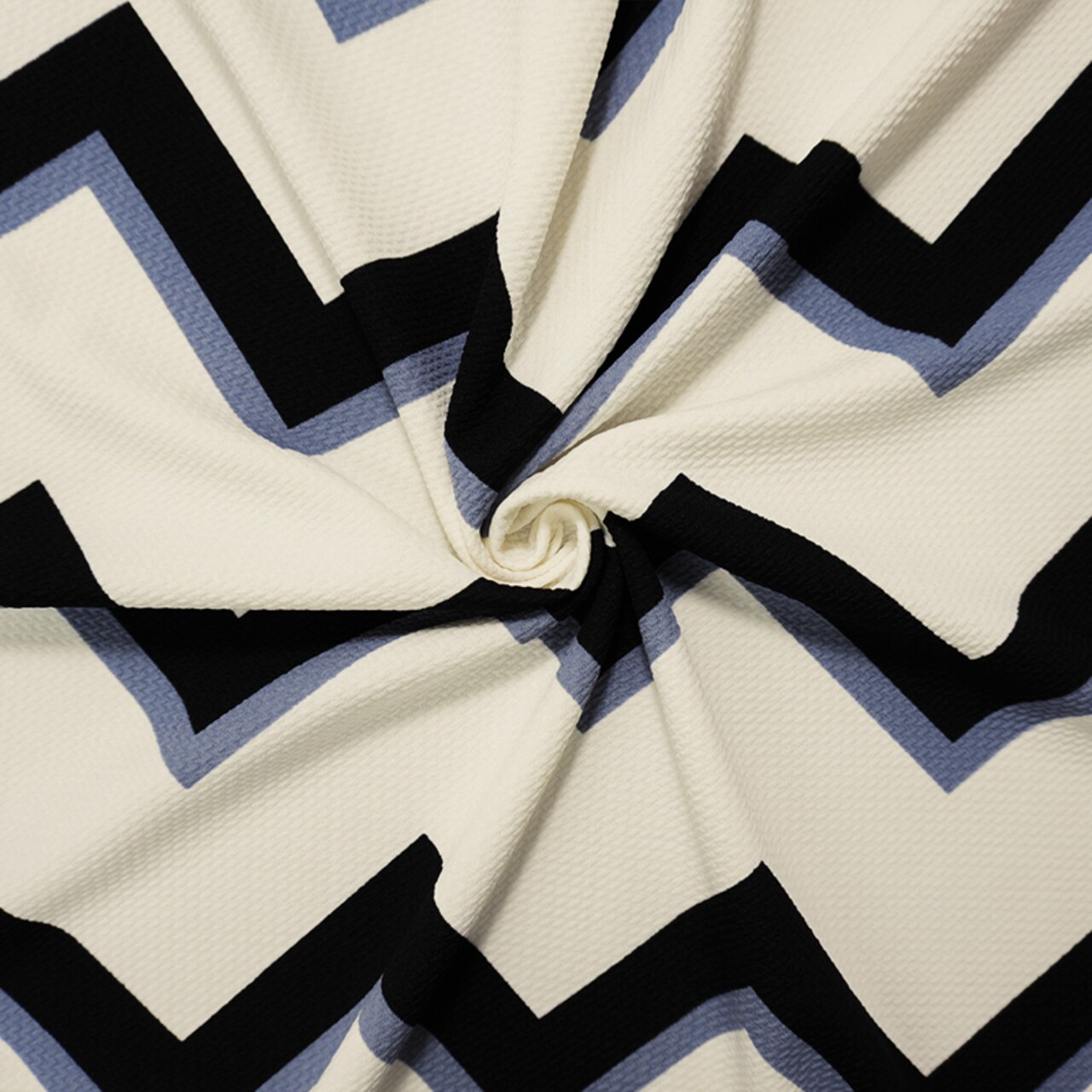 Ivory-Black-Gray Poly Chevron Print Liverpool Double Knit Fabric By the Yard